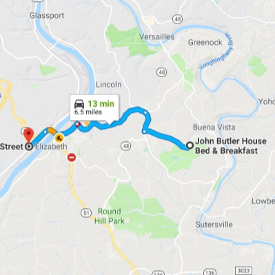 Directions from John Butler Bed & Breakfast